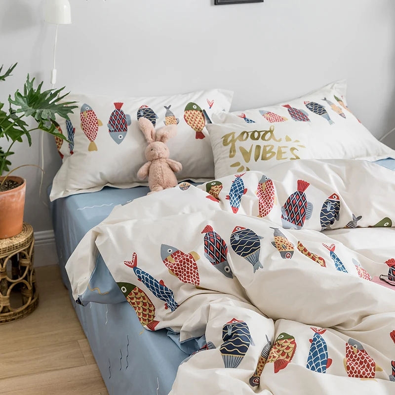 Japanese Style Home Bedding Set Duvet Cover Flat Sheet Bed Linen Pillowcase Cartoon Quilt Comforter Sets Bedclothes Soft | Дом и сад