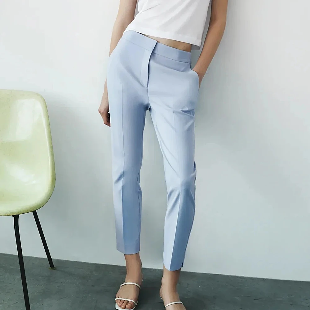 

Za 2021 Tide women Pantalon Slim Ankle-Length Mid waist pants Female versatile Leggings casual Pencil Trousers zipper Joggers