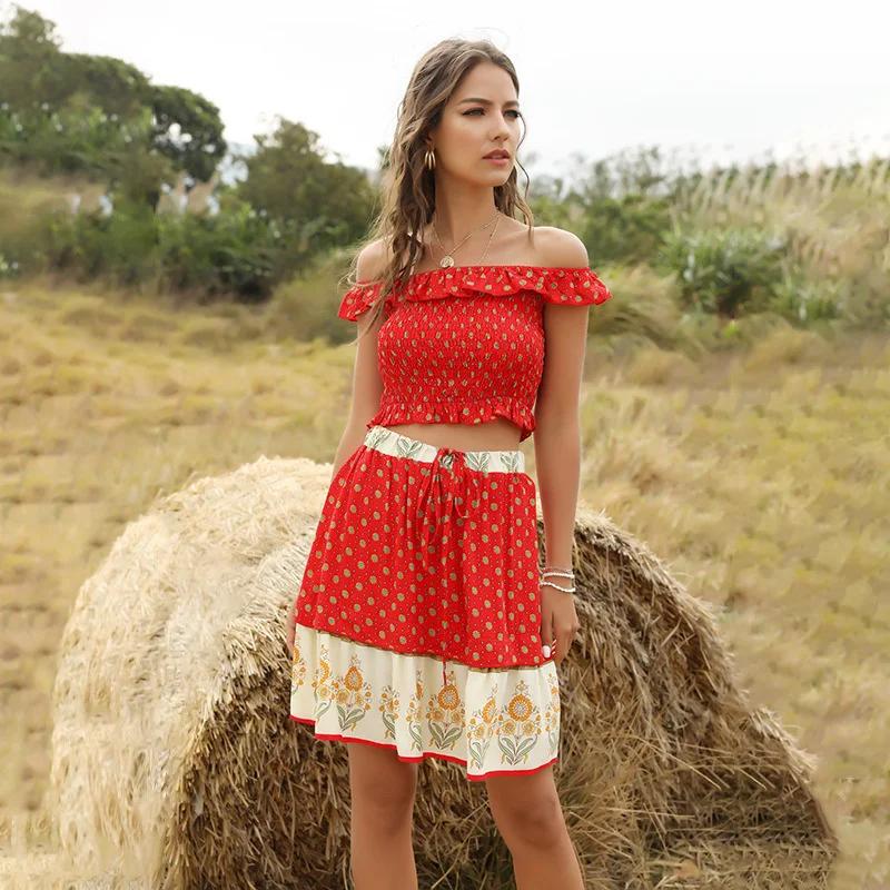 

Spring And Summer New Fashion Women's Casual Blouse And Skirt Set Suit Style Gothic Midi Skirt