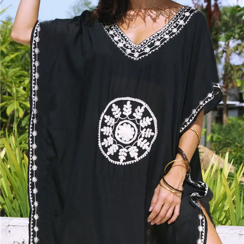 Черное Инди народное с v-образным вырезом коротким рукавом сбоку сплит лодыжки