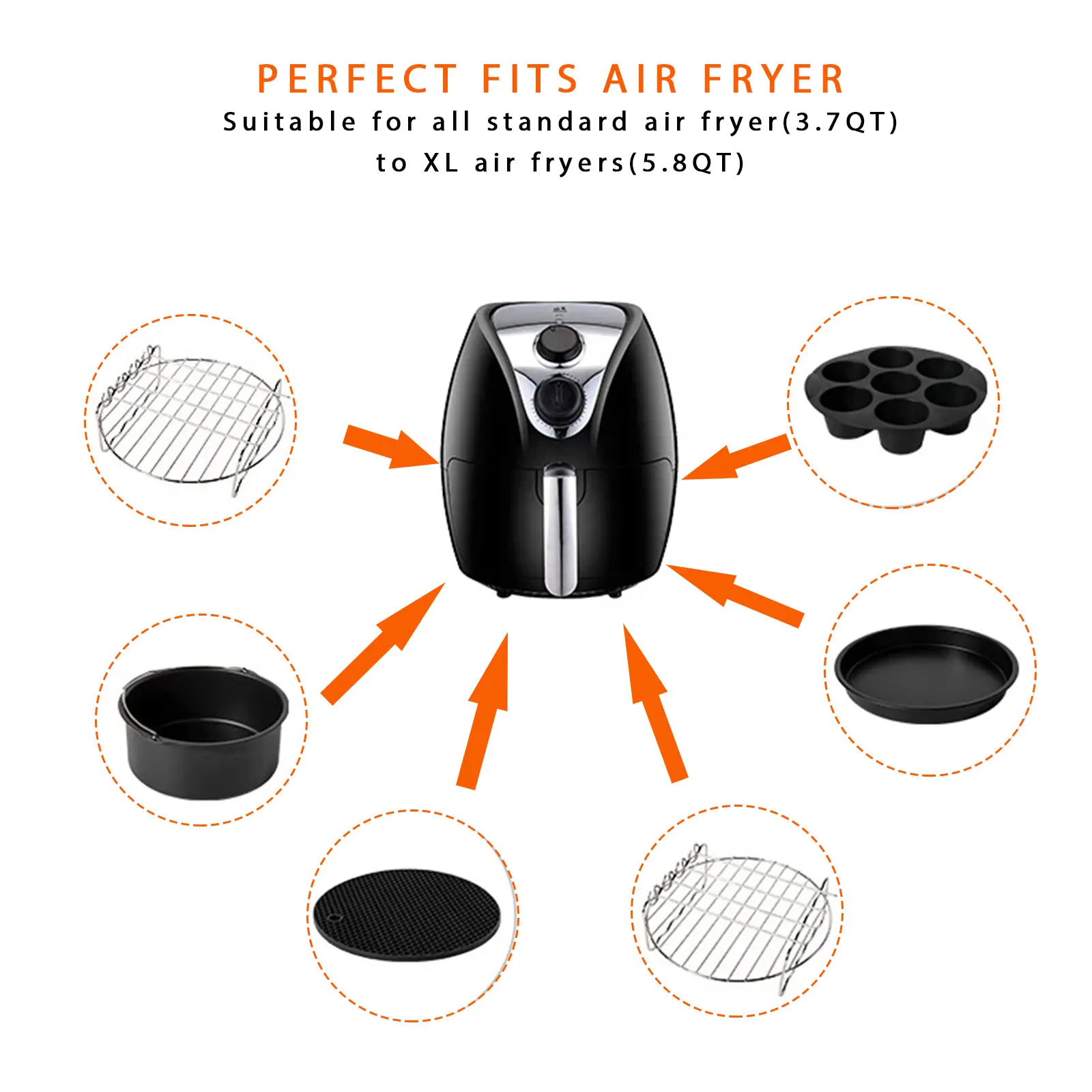 

7/8 Pcs Set High Quality 6 Inch Air Fryer Accessories For Fit All Air fryer 3.2QT to 5.8QT Air Fryer Parts Kitchen Cooking Tool
