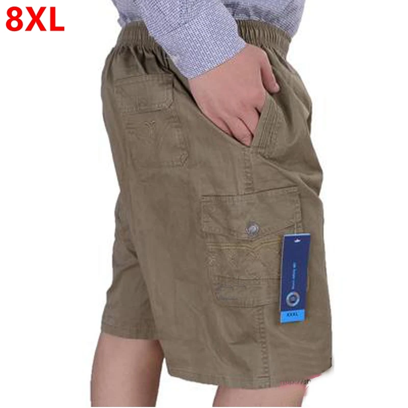 Большой размер мужские летние повседневные шорты XL размера плюс свободный жир среднего возраста жир хлопок 8XL 7XL 6XL большой размер - Цвет: green Khaki