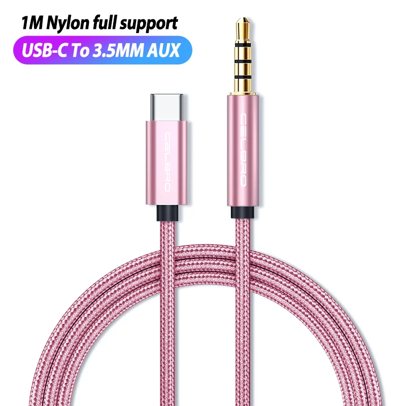 Обновление Usb type C до 3,5 мм Aux аудио кабель адаптер Jack 3,5 Usbc штекер разъем type c наушники кабель для samsung Xiaomi - Цвет: 1m pink