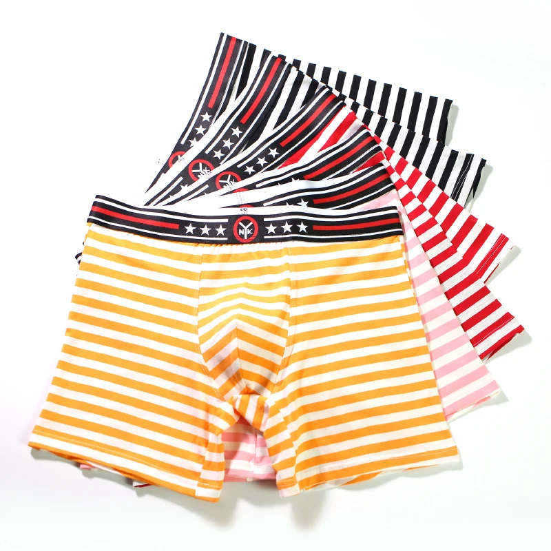 

AIIOU Mens Underwear Stripe Print Boxer Shorts Cotton Breathbale Male Underpants U Convex Pouch Shorts High Quality Panties XXL