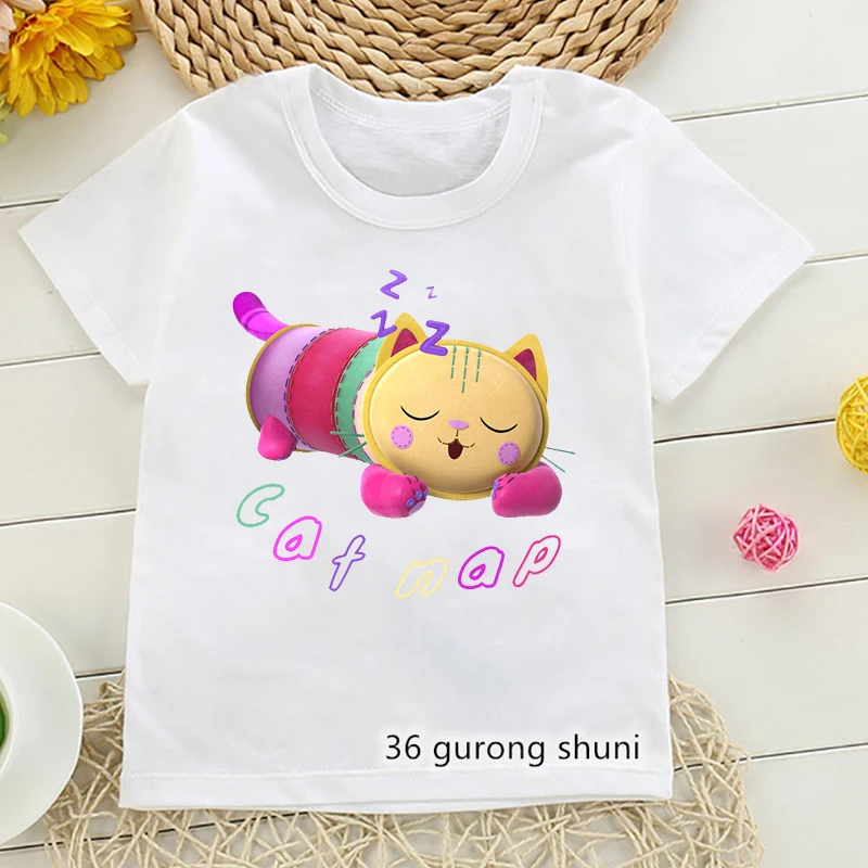 Gabby Dollhouse Cartoon Print Tshirt Girls Kawaii Kids Clothes Cute Cat T-Shirt Children'S Clothing Summer Tops Tee Shirt