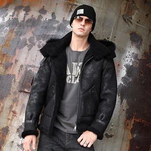 Мужская длинная шуба из овчины, черная шуба из натуральной овчины с серебристым лисьим мехом на капюшоне, 4XL, 2019