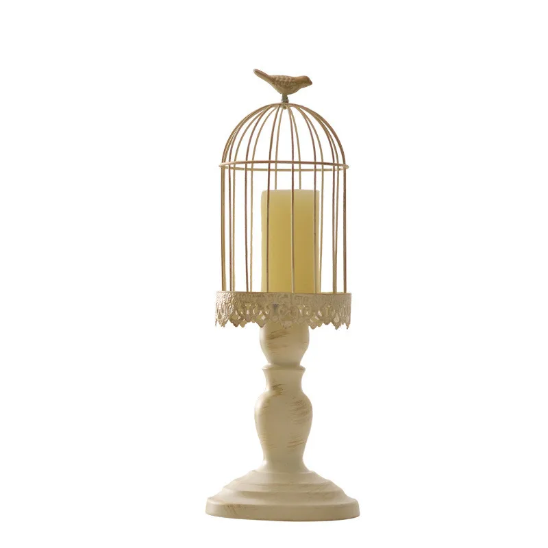 

European Iron Retro White Bird Cage Candle Holder Candlelight Dinner Romantic Valentine's Day Decoration