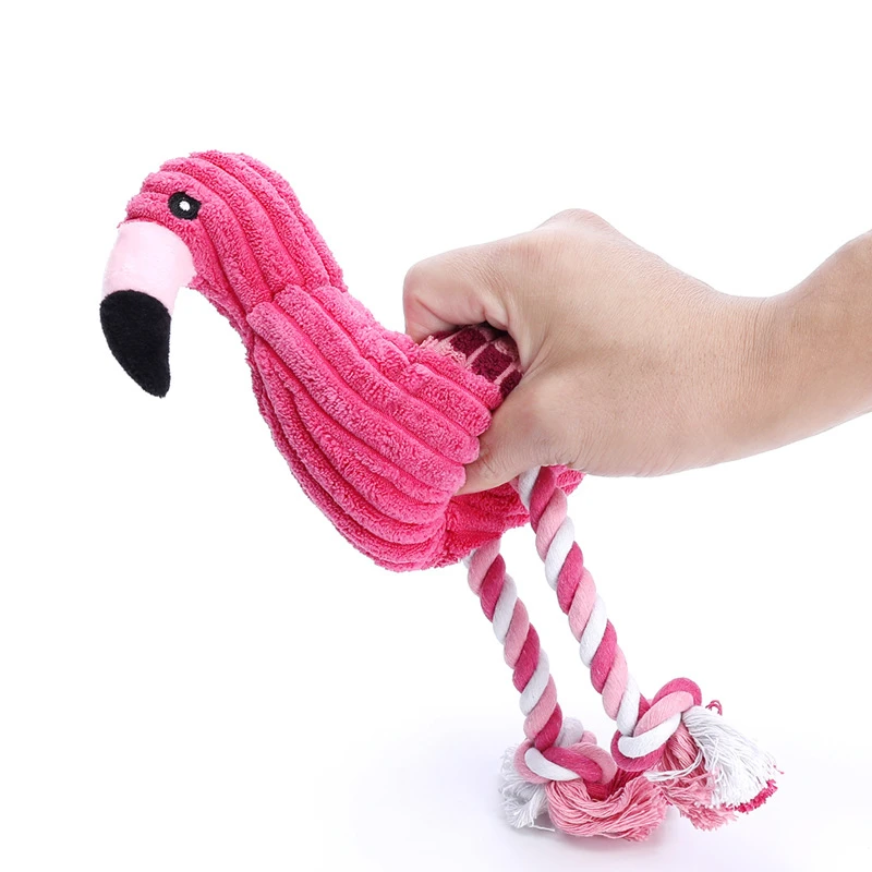 

2pc Pet Dog Chew Toys Interactive Squeaky Training Doll Cartoon Animal Flamingo Shaped Cotton Rope Dog Toy Pet Prodduct