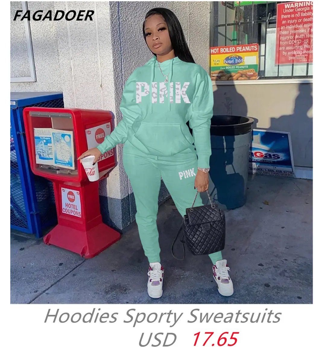FAGADOER New PINK Outfits Women Sweatsuits Letter Embroidery Zip Hoody Coat+Pants Casual 2 Piece Set Women Tracksuits Sportwear formal pant suits