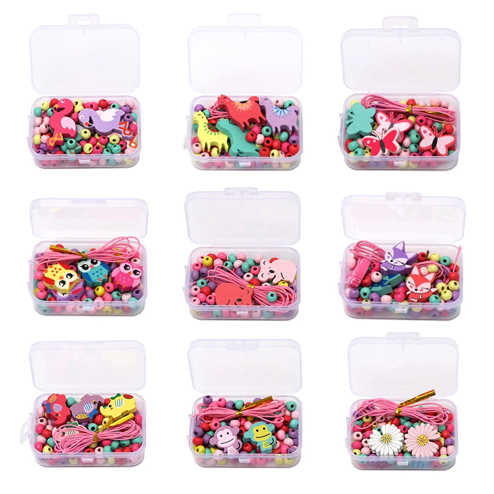 

9 Boxes Optional Mix Color Natural Wood Beads Small Animal ​Wooden Spacer Beads For Jewelry Necklace Bracelet Sets Makin