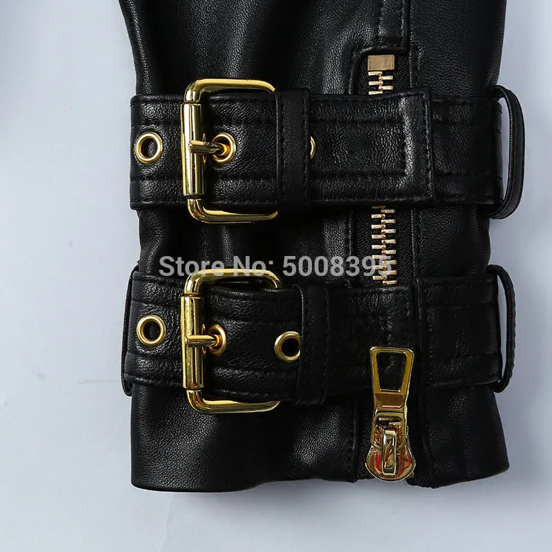 [ElfStyle] -натуральная кожаная женская куртка на молнии золотистая двубортная