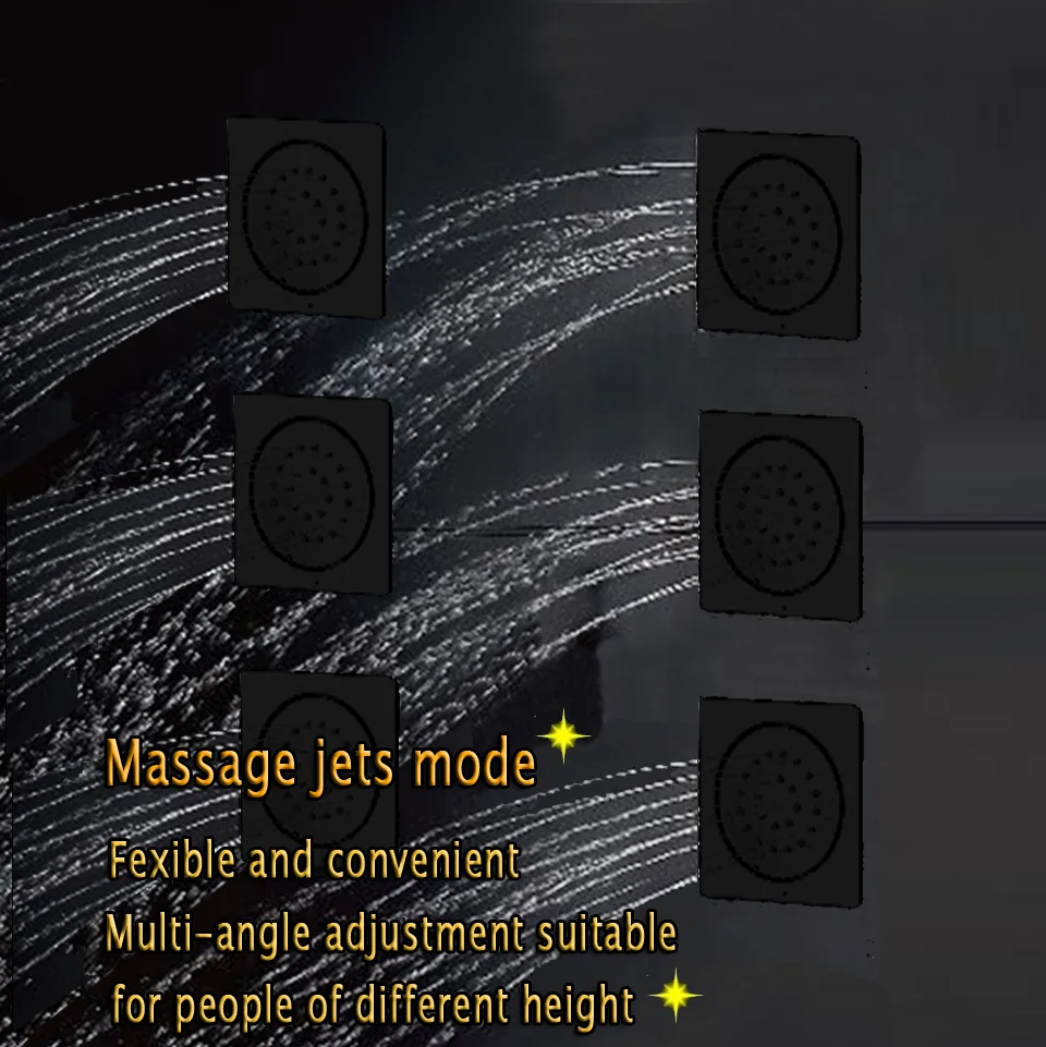 Черная матовая многофункциональная утопленная термостатическая полная Душевая