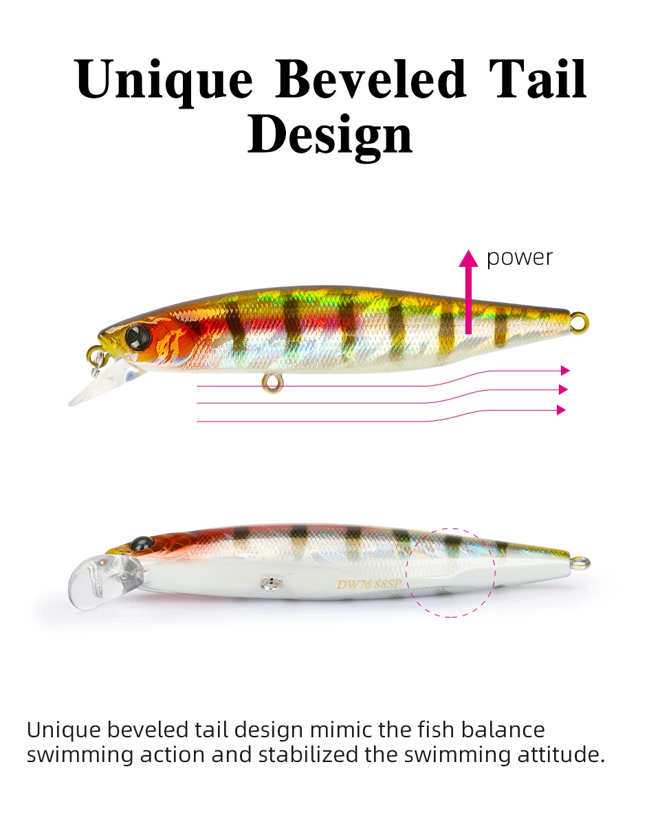 TSURINOYA 88SP Suspending Minnow Angelköder DW76 10,3 g Wobbler Long Casting Bass Pike Jerkbait Bait Movement System Tackle – Detail 10