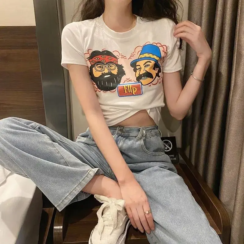 

2020 summer new white slim slim slim short tight short short T-shirt women's high waist navel black coat