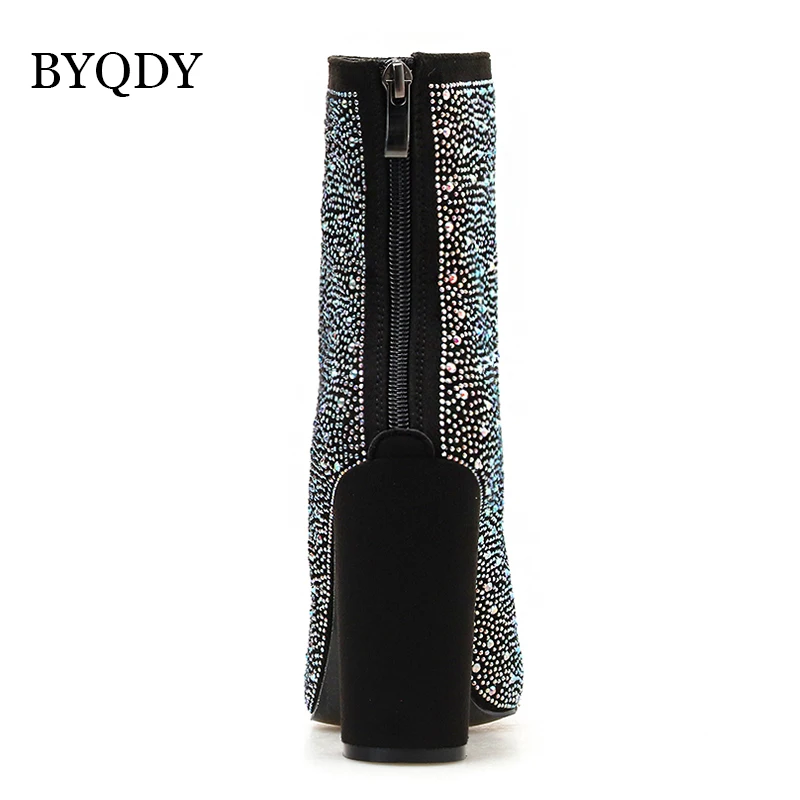 Женские ботильоны с блестками BYQDY ботинки на высоком каблуке обувь острым носком