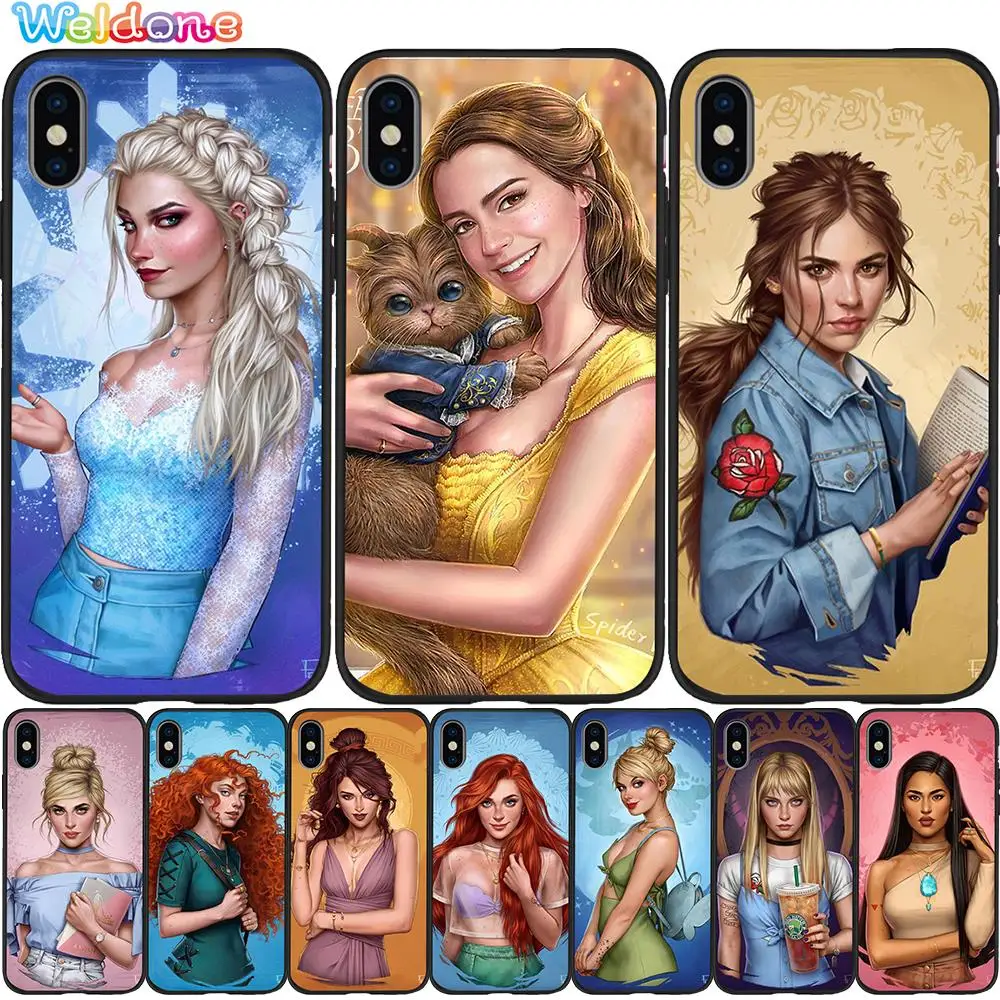 Красивый черный чехол для телефона с длинными волосами принцессы iPhone 11 Pro Max XS XR X 8
