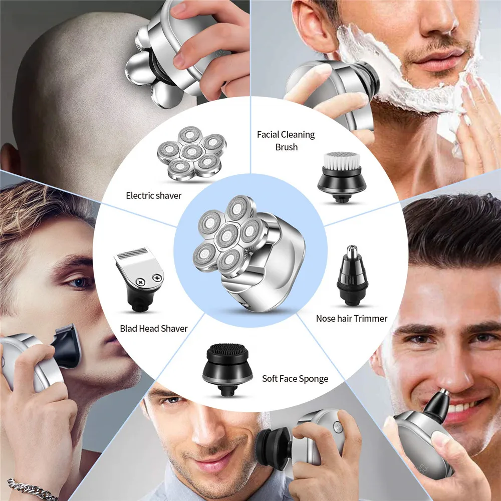 

Upgrade 5 in1 6D Shavers LED Display Bald Head Shaver Men Multifunctional Rechargeable Waterproof Cordless Grooming Kit shaver