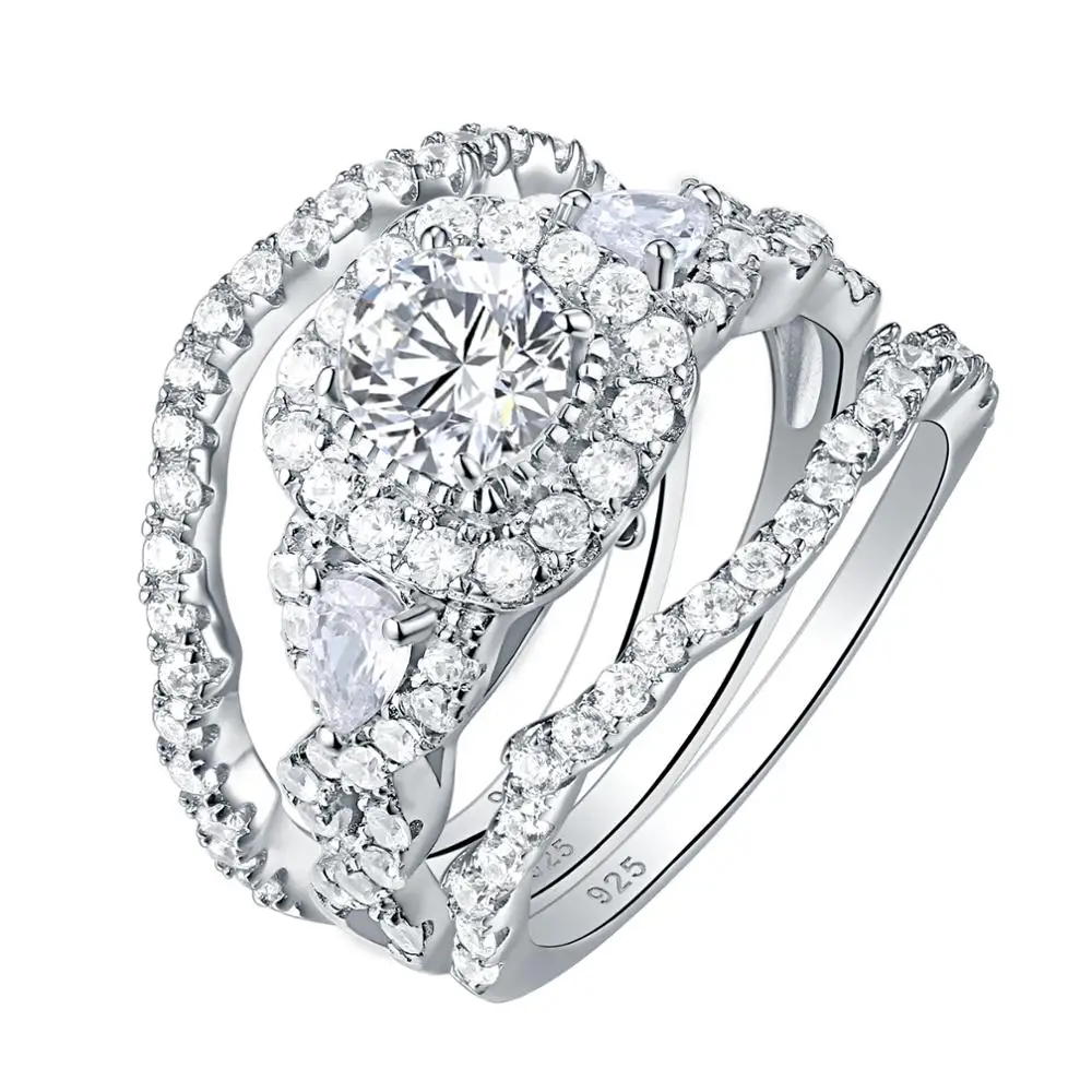 Wuziwen 3 Pcs Wedding Rings For Women Genuine 925 Sterling Silver Engagement Ring Set 2.7Ct AAAAA Zircon Luxury Bridal Jewelry | Украшения