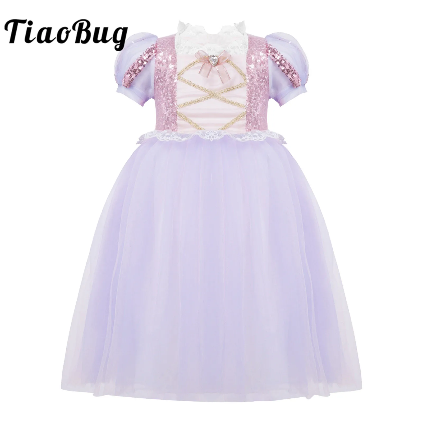 

Платье для девочек с кружевной отделкой и блестками