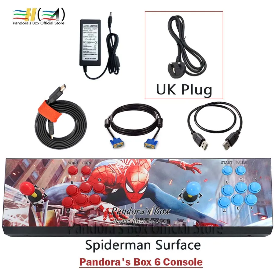 PB6 spiderman UK Pandora Box 6 1300 в 1 аркады игровой консоли 2 игроки могут добавить 3000 игры поддержки ФБА mame ps1 tekken 3d мортал комбат pacman - Цвет: PB6 spiderman UK