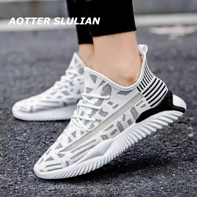 

Men Flying Woven Sneaker Breathable Mesh Summer Lace-up White Black Sport Shoe Casual Pointed Toe Low-cut Pumps Coconut Footwear