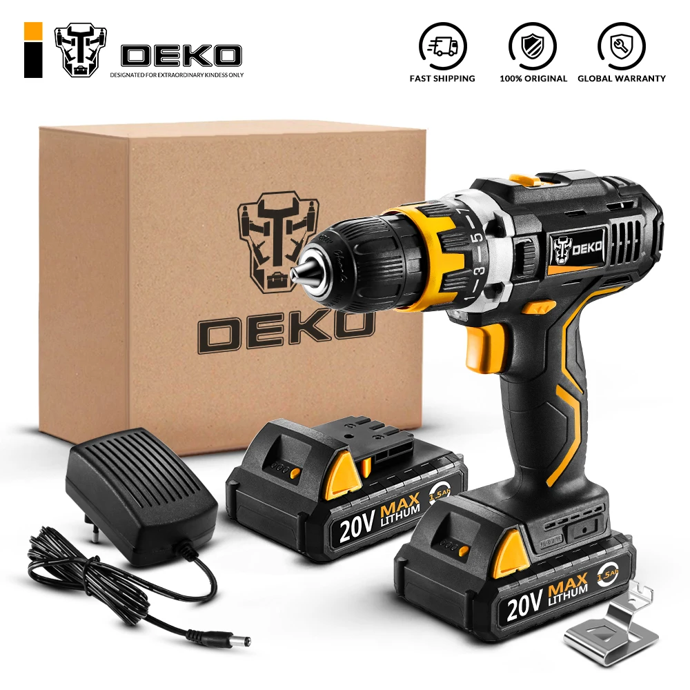 DEKO GCD20DU2 20V MAX Аккумуляторная дрель, электрическая отвертка, мини-дрель, электроинструменты, 100% оригинал, Заводская Бесплатная доставка, домашний DIY