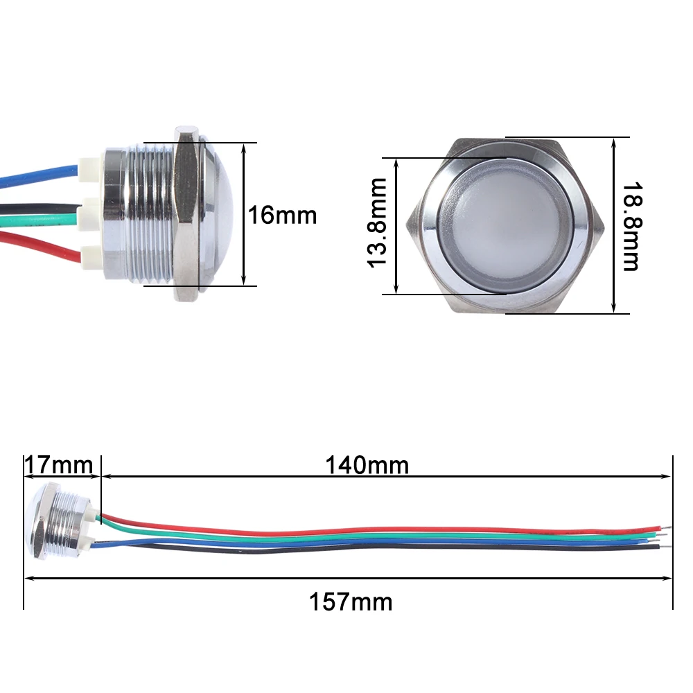 1 шт. 3V6V12V24V110V220V 12/16/19/22 мм Водонепроницаемый металлическая сферическая Круглый