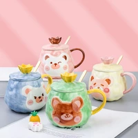 cartoon bear mug hand painted ceramic with lid lovers home office tea milk cute coffee mugs and cups for gift