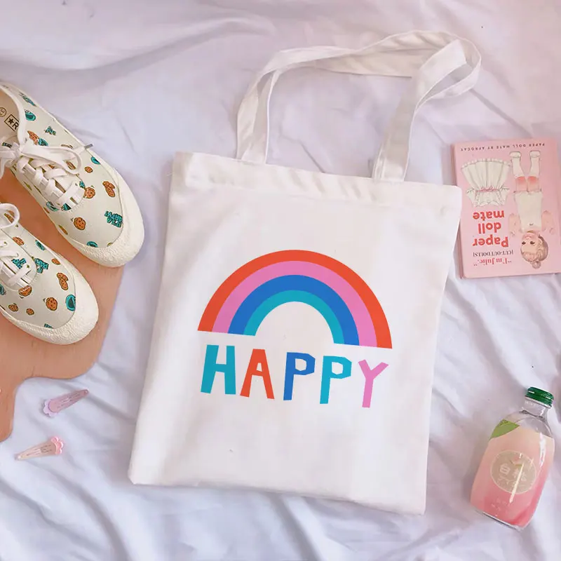 Сумка на плечо с надписью Happy текстильная забавная сумочка кросс-боди из