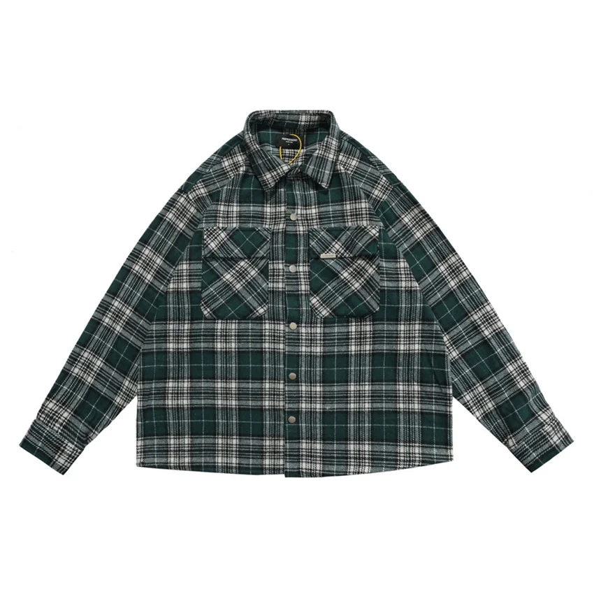 

Represent FLANNEL SHIRT Men Women 1:1 High-Quality Green Brown Check Shirts Pocket Long Sleeve Inside Tag Blouse