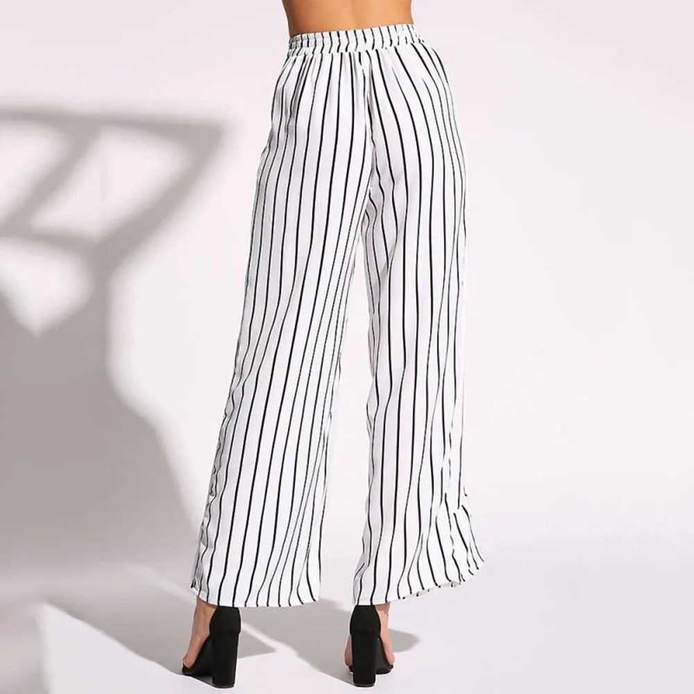 2020 Women's Two Piece Set Summer Stripe Sleeveless Vest Shirt Crop Top Tank Fashion 2PCS Clothes Wide Leg Pant | Женская одежда
