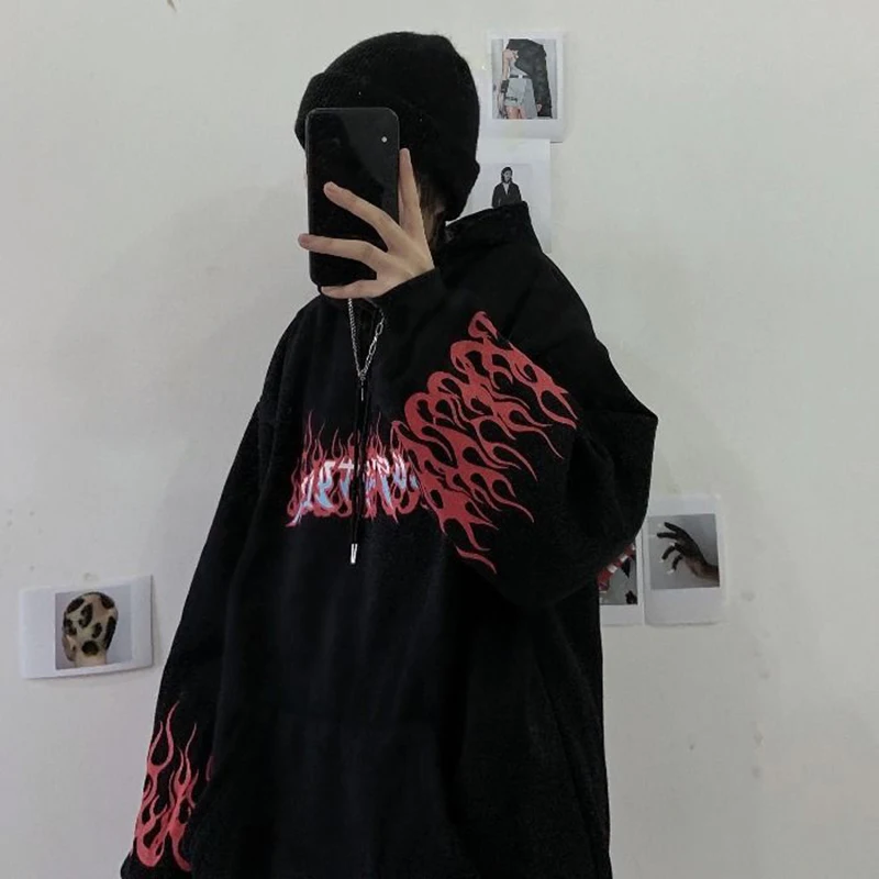 

Streetwear Men Hoodie Flame Print Pullover Oversized Harajuku Hoodie Plus Size 3XL Sweatshirt For Men Korean Men Top Hip Hop