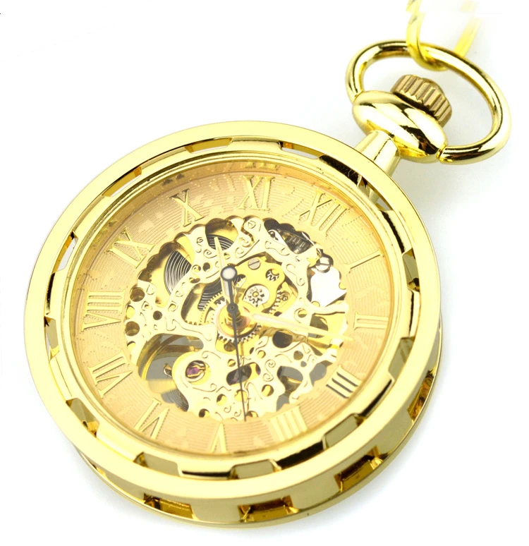 Fashion Gold Mechanical Pocket Watch Stainless Steel Luxury Skeleton Design Men Women Casual Pocket Watches With Chain
