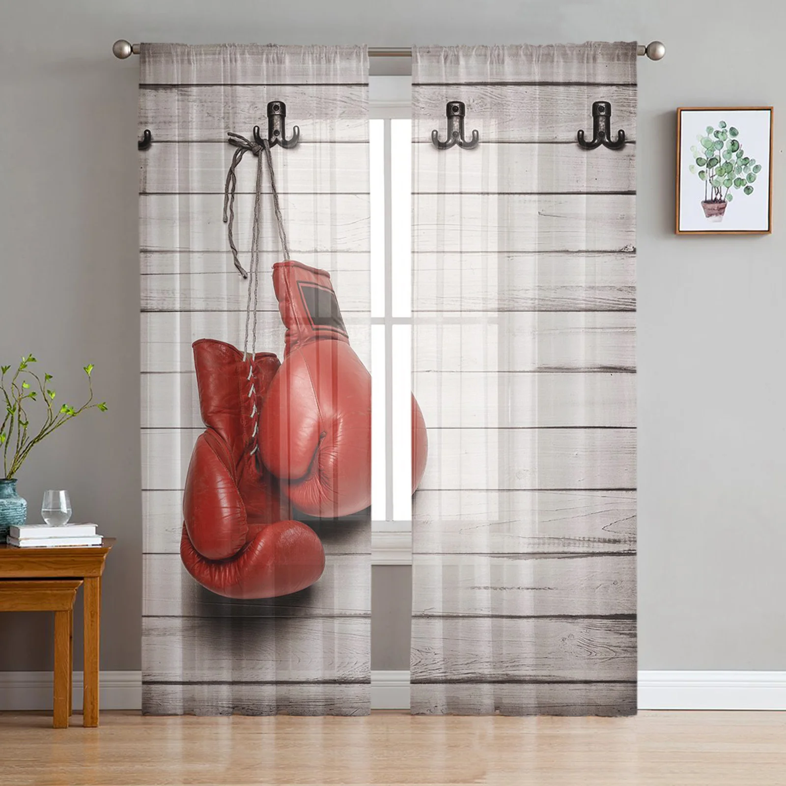 

Красные боксерские перчатки на деревянной стене, прозрачные шторы для гостиной, спальни, домашний декор, шифоновая вуаль рождественские шторы