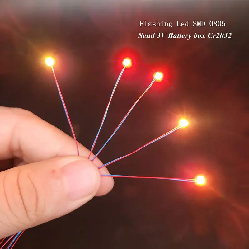 Luz Led intermitente SMD 0805 3V, modelos de l&aacute;mpara Led parpadeante, tren presoldado, Micro Litz, dise&ntilde;o de ferrocarril para juguete, iluminaci&oacute;n de Gundam, cables de 60cm-2