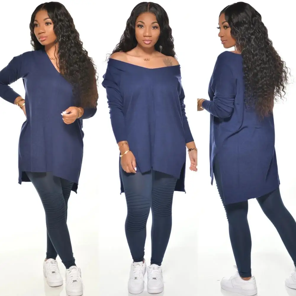 

Long Sleeve Side Split Long Tops Pencil Jogger Sweatpants Solid Female Tracksuit Activewear 2 Two Piece Set Outfit