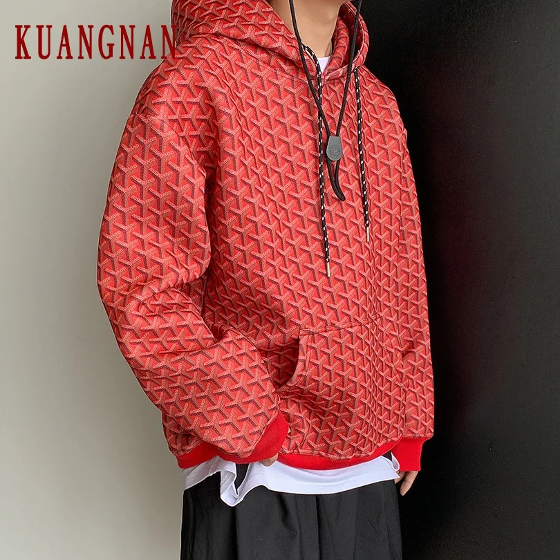 KUANGNAN Argyle Толстовка для мужчин Японская уличная Мужская s толстовки хип-хоп