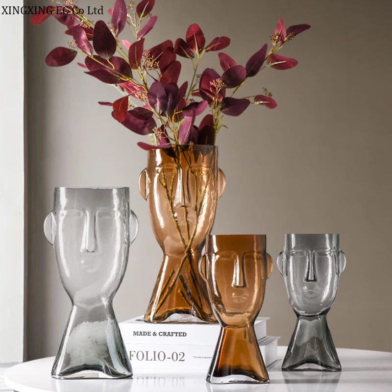 

Nordic Abstract Human Face Vase Glass Container Art Ornaments Dried Flowers Flower Arrangement Accessories Home Decoration