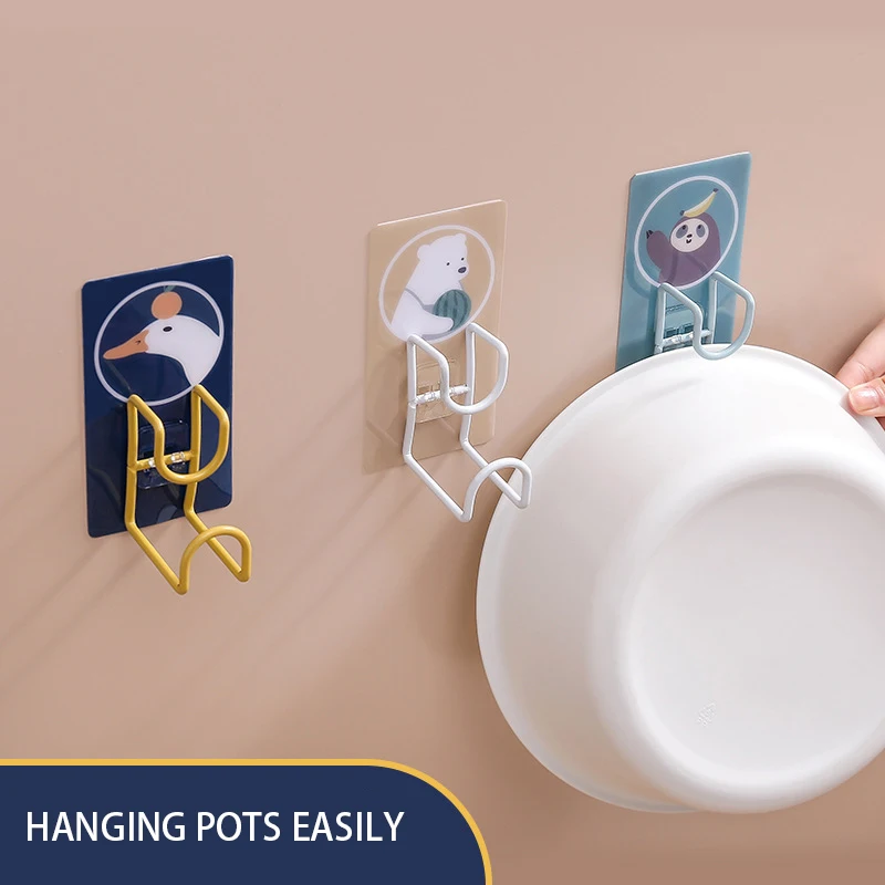 

2PCS Washbasin Storage Rack Punch-free Household Cute Bathroom Shelf Toilet Saving Space Wall-mounted Hook Hanging Basin Holder