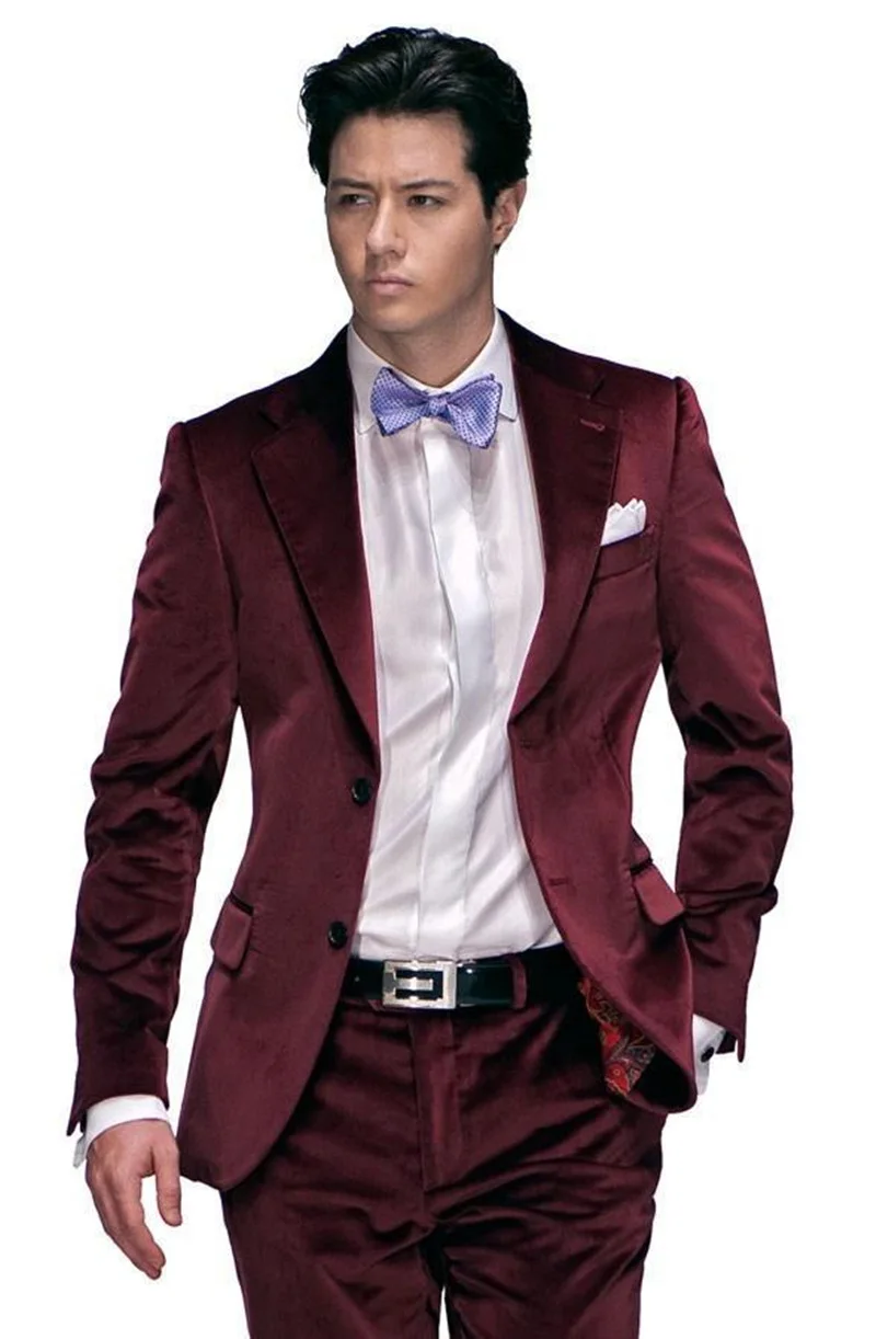 

Handsome Velveteen Groomsmen Notch Lapel Groom Tuxedos Men Suits Wedding/Prom/Dinner Best Blazer(Jacket+Pants+Tie) 110