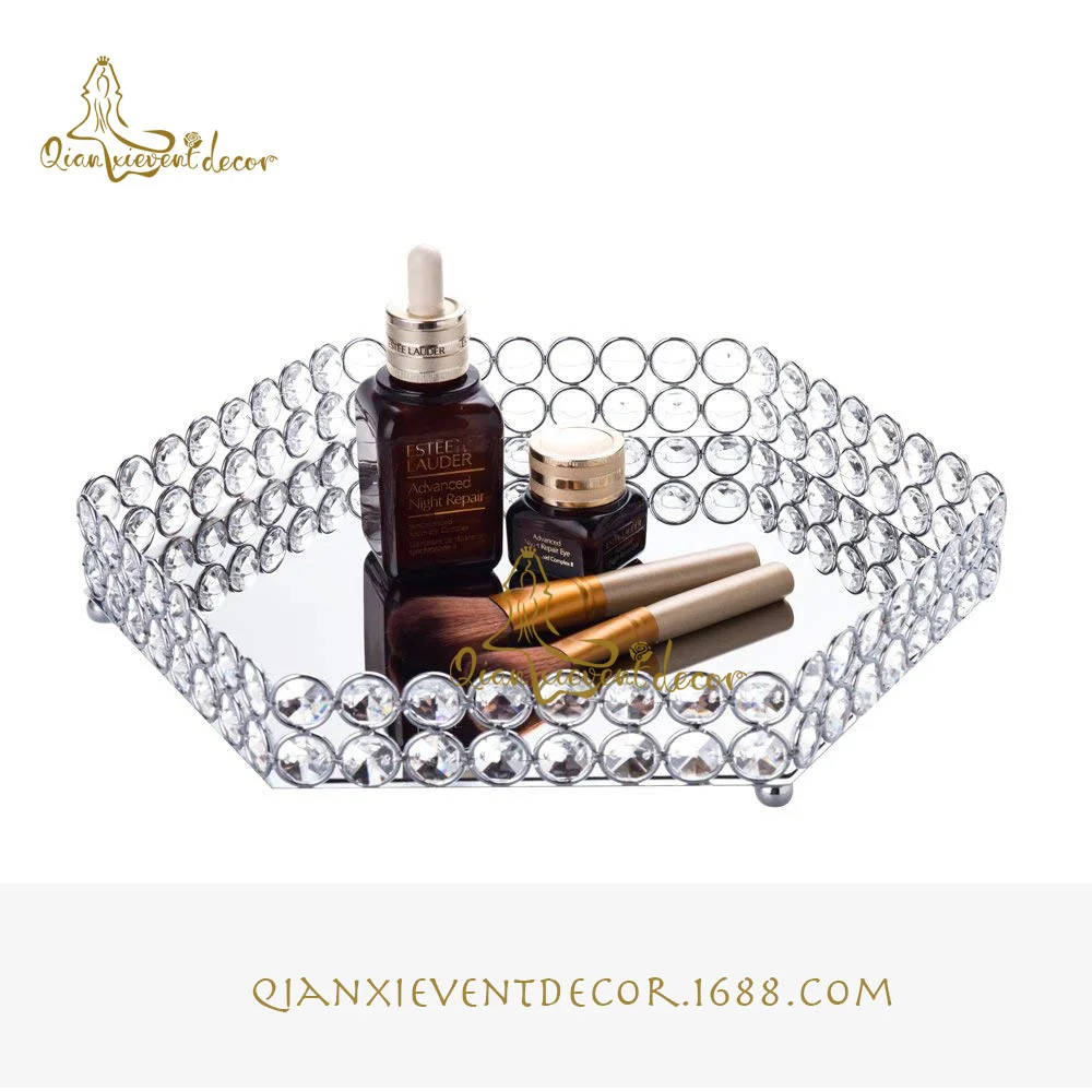 Золотой шестигранный металлический зеркальный поднос хрустальная подставка для