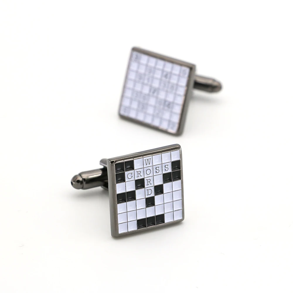 

Free Shipping Men's Cufflinks Crossword Puzzle Design Gunblack Color Quality Copper Cuff Links Wholesale&retail
