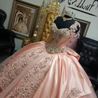 Женское платье с открытыми плечами, Розовое Бальное платье с аппликацией и бисером, 16 лет, 15 лет