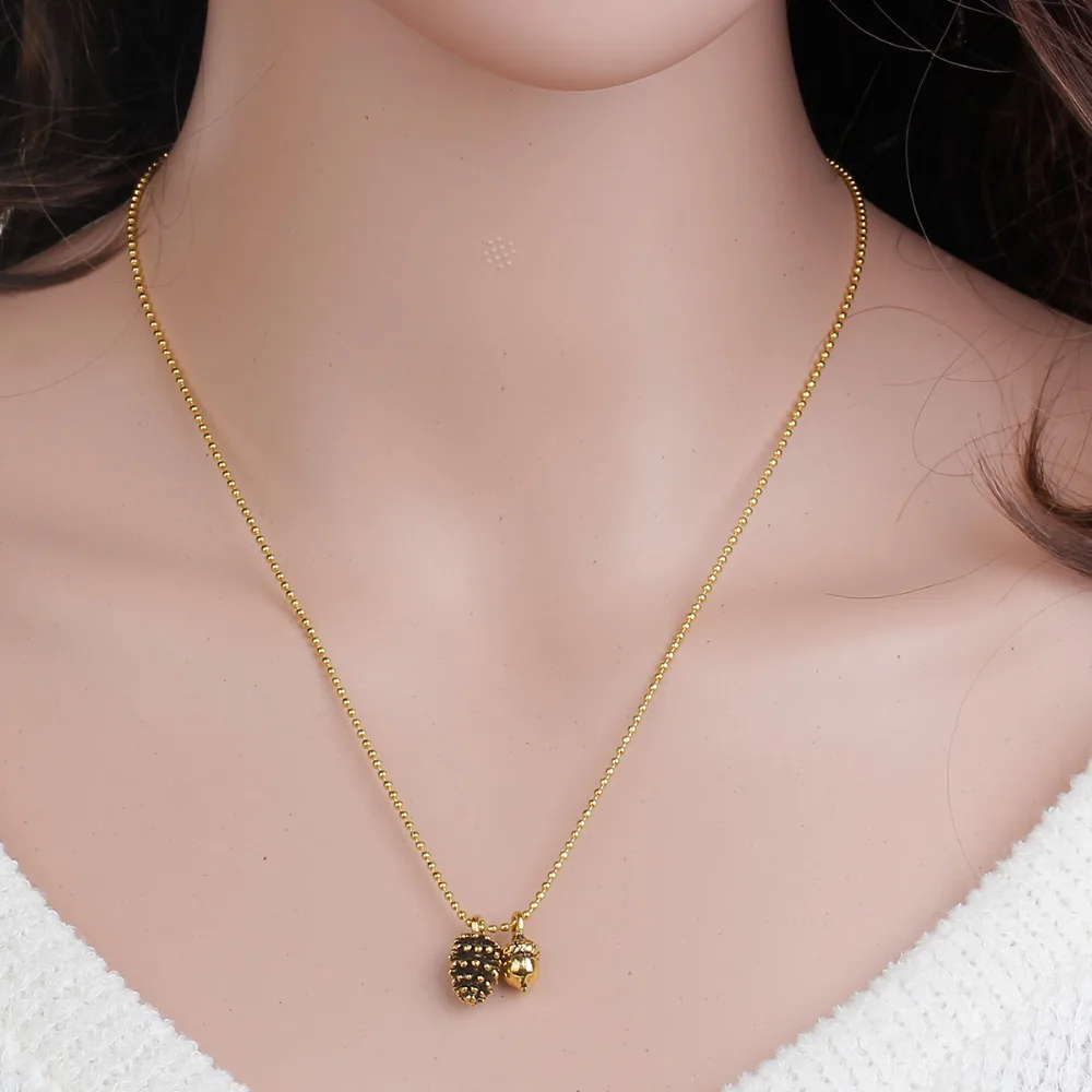 Ожерелье ручной работы Doreen Box сосновая шишка желудь античное золото ожерелья