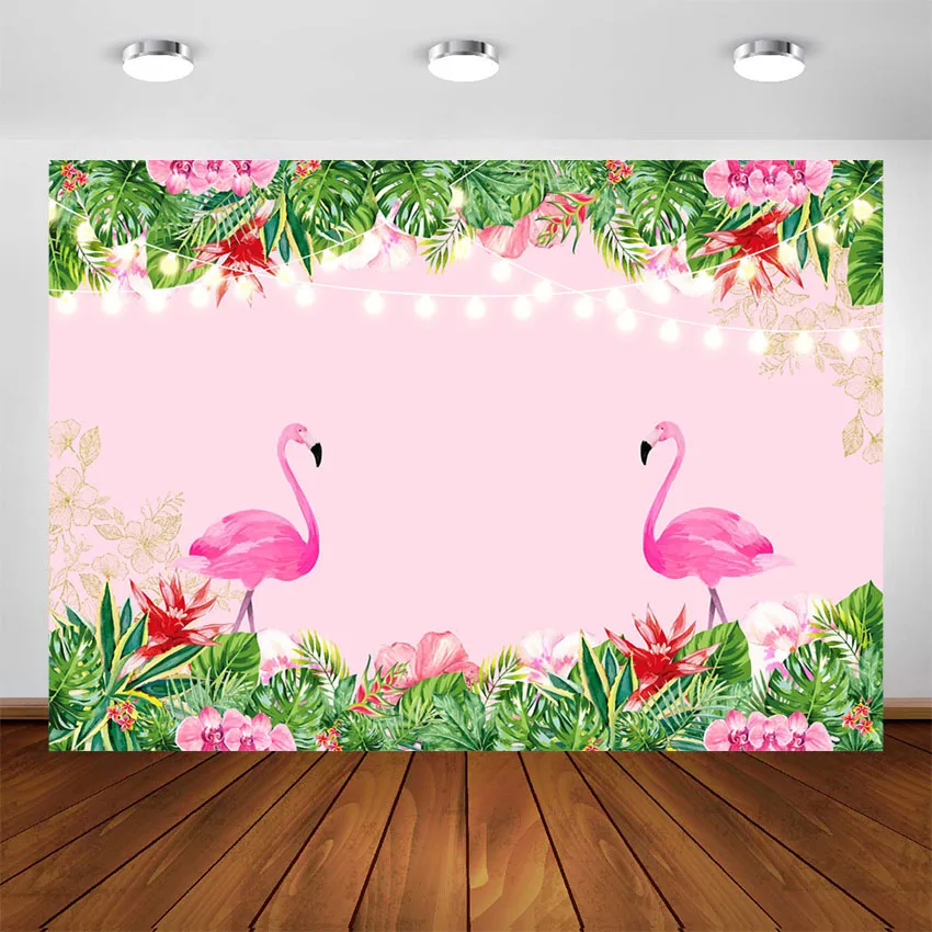 

Фон для фотосъемки с изображением летних тропических Гавайских цветов фламинго на день рождения декорация для детского праздника десерта ...