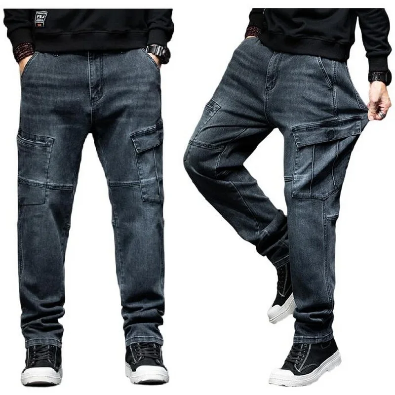 Men's Jeans Mens Loose Baggy Jeans Denim Pants Men Cargo Trousers Mens Bottoms Multi-pocket Jeans Oversize Size 28-44