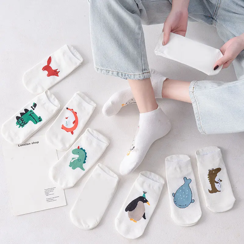 

Cute Cartoon animal Short Socks Woman Invisible Ankle Socks Funny Female Designer Cotton penguin whale Kawaii Sock Meias