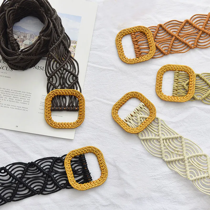 

Bohemian Women Elastic Wide Belt Crochet Woven Cummerbunds Female Waistband Casual Ladies Summer Dress Jeans Pant Belt Waistband