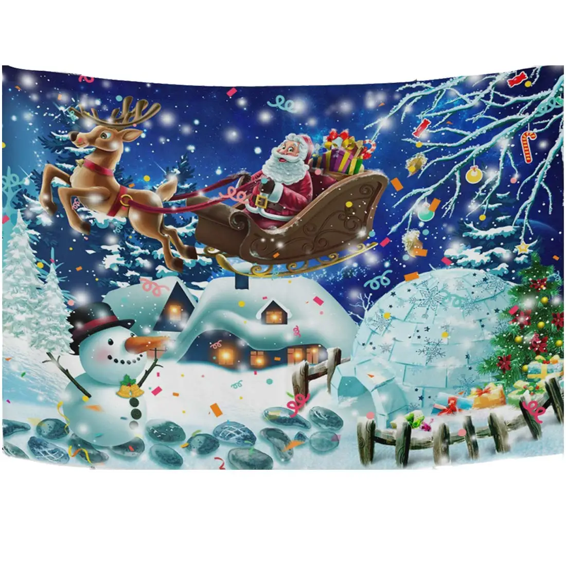 Рождественский гобелен олень Санта белый снег Рождество психоделический