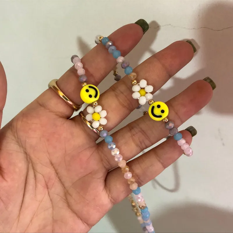 Женский браслет из бисера разноцветный ожерелье на ключицы со смайликом